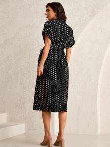 MaterniWear Maternity Polka Dot Print Short Sleeve Casual Shirt Dress Spring Women's Clothing