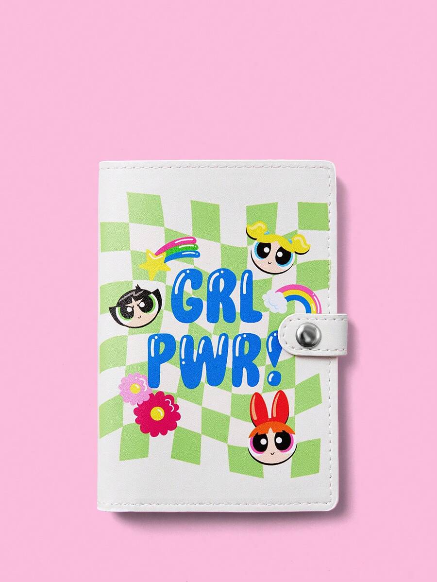 THE POWERPUFF GIRLS X SHEIN Beige Cute Cartoon Blossom, Bubbles, Buttercup Print Passport Holder - Beige - View 1