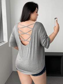 SHEIN MOOSTA 新款性感露背宽松短袖 T 恤，休闲百搭中长款女式上衣