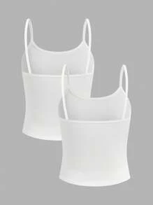 SHEIN Girlism 2pcs/Set Teenage Girl Simplistic & Comfortable Skin-Friendly Camisole Bra Set - White - View 2