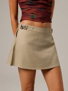 Forever 21 春季简约海滩度假围裹式开叉A字裙 - 卡其色 - 查看 6