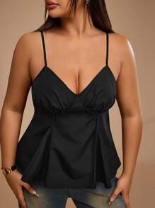 SHEIN Forever 21 Spring&Summer Women Plus Size Romantic/Prom/Formal/Birthday/90s/Business Casual Woman/Elegant/Western Wear/Going Out/Fashion/Casual/Y2k/Club/Office /Cocktail/Vintage/Bodycon/Rave Festival/Funny/Classy/Old Money/Streetwear/Vacation/Country Concert/Work /Modest/Spring Break/Bachelorette/Concert/Baddie/Basic/Graduation/Lace/Black Cami Top - Black - View 5