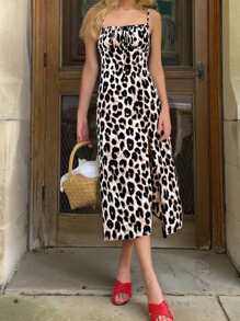 SHEIN Frenchy Women's Floral Allover Print Vacation Casual Split Hem Cami Dress Date Night Dress,Summer DressesSpring Clothes Leopard Cheetah