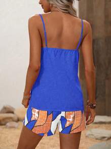 Breezaya 2pcs Women Solid Color Camisole And Shorts Set, Minimalist Style Suitable For Summer - Blue - View 2