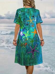 SHEIN LUNE Plus Size Vrouwen Casual Bloemenprint V-hals Jurk, Zomer Vrouwen Outfit, Lente Jurk, Strand Vrouwen Outfits, Vakantie