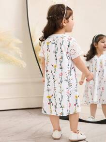 SHEIN Baby Girl Summer Cute Floral Embroidery Short Sleeve Dress - Pink - View 2