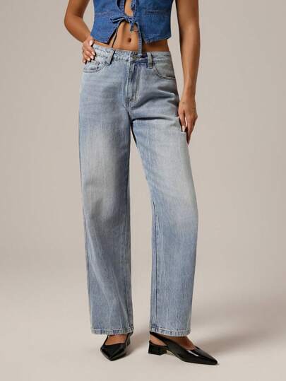 Forever 21 秋冬女士口袋宽松阔腿裤/夏季女装正式女装连衣裙/商务休闲女装/必备品/圣诞服装/低腰/寒冷天气服装/感恩节牛仔裤/节日/优雅/圣诞牛仔裤/新年裤子/牛仔裤/圣诞服装/新年牛仔裤/低腰宽松牛仔裤/简约/基本款/合身/前扣口袋/日常服装/休闲牛仔裤