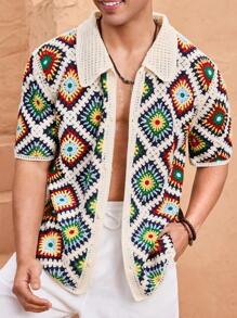 HIMLAND 男士针织休闲日常宽松无袖多色开襟衬衫，适合秋冬 - 彩色 - 查看 1