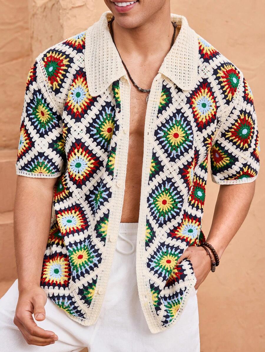 HIMLAND 男士针织休闲日常宽松无袖多色开襟衬衫，适合秋冬 - 彩色 - 查看 1