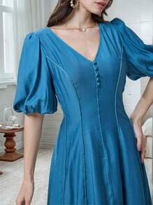 Yasmyna Women's Casual Vacation Ruffle Sleeve Midi Dress - Blue - View 2