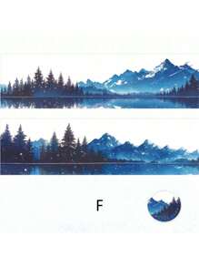 1Roll Tape, Natural Healing Series, Exquisite Natural Scenery Ink Continuous Mountains And Rivers Theme Tape Stickers, PET Waterproof Material, Scrapbook Supplies, Decorative Notebook Photo Frames, Mobile Phone Cases, Water Cups, Garbage Magazines, Stationery Boxes, DIY Personalized Collage Back To School