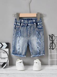 Celana Pendek Denim Elastis Lembut, Nyaman, Kasual, dan Serbaguna untuk Bayi Laki-laki, Ringan untuk Musim Panas - Medium Wash - View 1