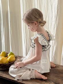 SHEIN LMoss Kids LMoss 年轻女孩衬衫 - 白色 - 查看 3