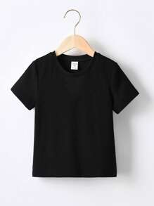 Elladie kids Áo thun cổ tròn tay ngắn màu đen cơ bản cho bé gái - màu đen - Xem 2