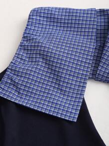 Sweetra Women's Color Blocking Off Shoulder Sexy Blouse, Suitable For Spring/Autumn Fall Cloth For Women - Navy Blue - View 4