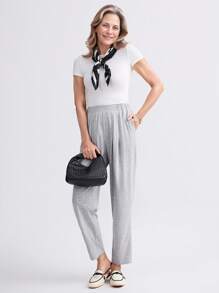 Miaspire Pantalón lápiz casual con elástico en la cintura y estampado floral, para primavera/verano