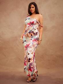 Hauture 不对称露肩印花连衣裙 - 彩色 - 查看 4