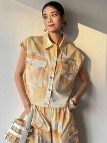 FRIFUL 2pcs Women Holiday Tie Dye Tie Dye Print Loose Vest Top & Shorts Set