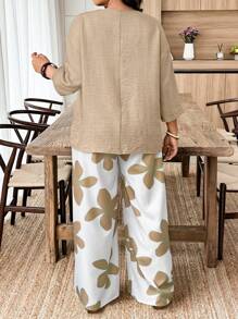 Weeklong بدلة رياضية كاجوال من قطعتين ، بنطلون وقميص بأكمام طويلة لون واحد مقاس كبير