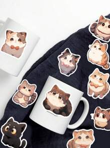 SHEIN 50 Stücke niedliche Katzen mit großen Augen Graffiti wasserfeste Aufkleber für Wasserflaschen Geschenke, Cartoon für Laptop Stoßstange, Wasserflaschen, Computer, Handys Dekorationen