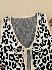Comfortcana Women's Casual Leopard Print Tie-Up Sleeveless Cardigan