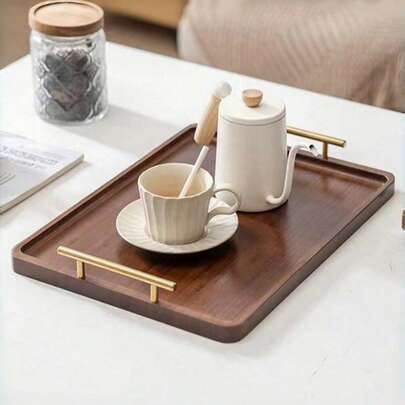 1 件黑檀木直角茶盘，新中式小长方形茶盘带手柄茶具托盘，用于家庭或酒店圣诞礼物