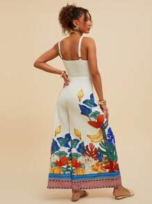Travachic Tropical Print Camisole Wide Leg Jumpsuit, Vacation Casual