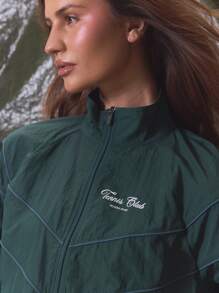 Musera Sport 网球俱乐部高领拉链防风上衣（仅限运动款） 适合健身、休闲、日常穿着 冬季、返校季、春季 - 墨綠色 - 查看 5