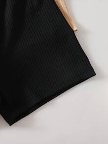 2-częściowy letni strój dziewczęcy, prążkowany top z nadrukiem w kształcie litery Sling + prążkowane spodenki