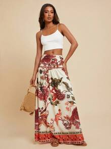 Travachic Floral Print Women's Skirt, Casual Holiday Style,Spring&Summer For Women,Beachwear,Easter,Beach For Woman,Spring Break,Vacation Women,Concert Women,Rave Festival,Rave,BOHO,Music Festival,Tropical Vacation Woman,Tropical Vacation Woman,Baggy,Loose,Oversize