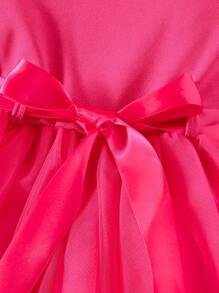 Young Girls' Summer Mesh Splicing Cap Sleeve Cute Dress - Hot Pink - View 4