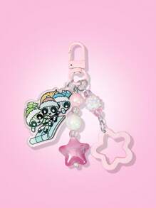 THE POWERPUFF GIRLS X SHEIN Llavero acrílico con patrones de las chicas superpoderosas: Flor, Burbujas y Matilda - Rosa - Ver 4