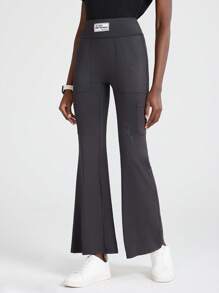 TaskEZ Letter Print Scrubs Flare Leg Pants