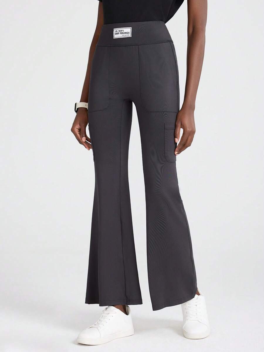 TaskEZ Letter Print Scrubs Flare Leg Pants