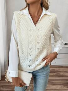Chiquease Casual effen kleur jacquard gebreid truivest, lente en herfst