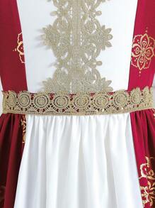 Tween Girl Glittery Ribbon Decor Floral Pattern Color-Block Dress