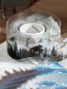 1Roll Tape, Natural Healing Series, Exquisite Natural Scenery Ink Continuous Mountains And Rivers Theme Tape Stickers, PET Waterproof Material, Scrapbook Supplies, Decorative Notebook Photo Frames, Mobile Phone Cases, Water Cups, Garbage Magazines, Stationery Boxes, DIY Personalized Collage Back To School