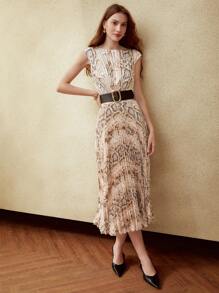 MOTF PREMIUM REPTILE SHIRRED WAIST DRESS WITHOUT BELT - Multicolor - View 8