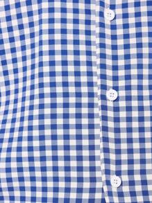 SUMWON Camicia casual a maniche corte con colletto, a quadri in stile gingham, con bottoni, taglio corto e rilassato, con stampa del logo, stile urban streetwear preppy - Blu - Visualizzare 4