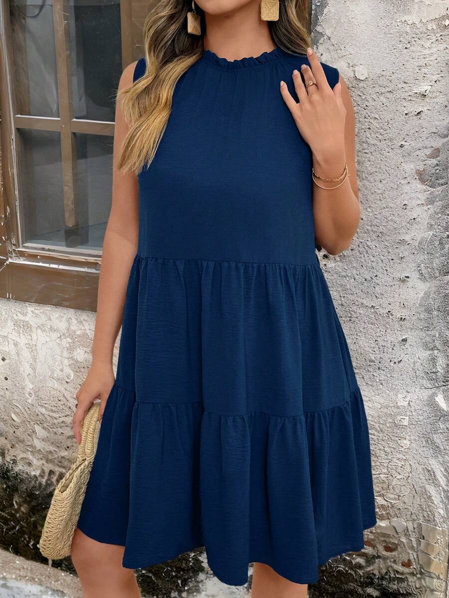 SHEIN LUNE 加褶饰边荷叶边下摆罩衫连衣裙