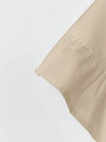 EMERY ROSE Bộ 2 món áo và quần dài màu trơn giản dị ngày lễ cỡ lớn - Màu be - Xem 5