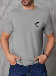 Camiseta Antiarrugas y Transpirable para Hombre con Estampado Personalizado| Cuello Redondo, Manga Corta| Verano - Gris - Ver 7