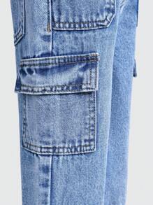 SHEIN Playful Pals 男童棉质可调节腰部工装口袋休闲裤 - 中等水洗藍 - 查看 4