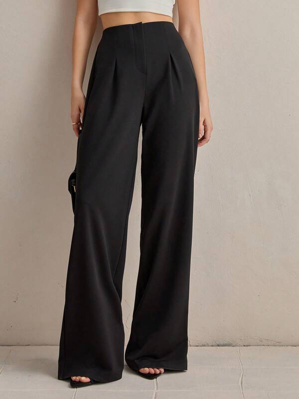 SHEIN Tall Women Solid Color High Waist Wide Leg Pants