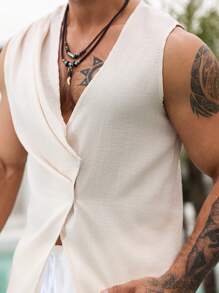 Manfinity RSRT Heren effenkleurig enkelrijs asymmetrisch casual vest