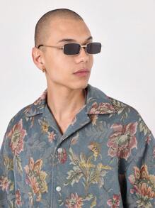 SUMWON 复古挂毯花卉短袖纽扣衬衫宽松夏季度假装休闲度假海滩夏威夷风格节日上衣