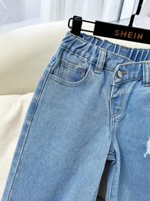 SHEIN Jeans déchirés pour fille lavés à l