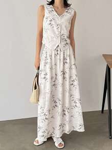 FRIFUL 2pcs Women Floral Print Vest & Skirt Set Lounge Sets For Women - Multicolor - View 5