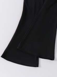 SHEIN 2pcs/Set Young Girl Casual Daily Wear Pink Short Sleeve Bow T-Shirt And Black Flare Pants, Summer Cute Outfit