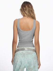 MISSGUIDED Crystal Embellished Ribbed Tank Top Summer Sleeveless Scoop Neck Tank Top Crop Fashion Party Club Festival Y2K Aesthetic Top - Grey - View 2